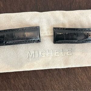 Michele Crocodile embossed black leather band  18mm